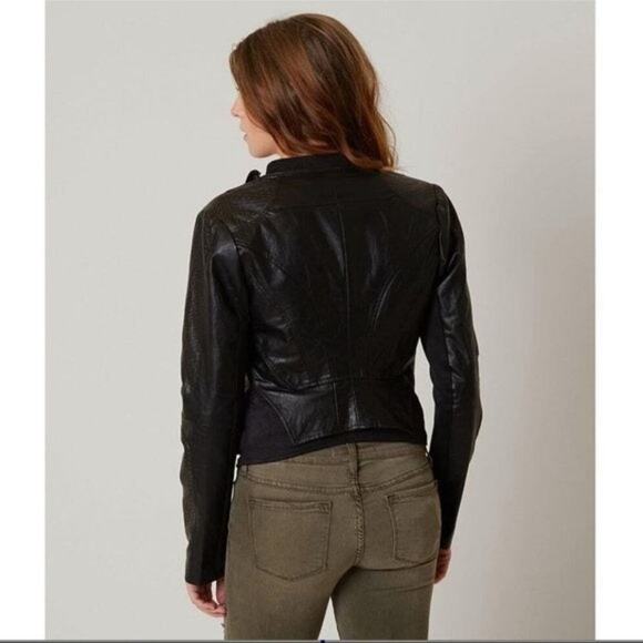 Ark & Co Black Faux Leather and Suede Moto Jacket Women's Size Small Biker - Picture 8 of 8